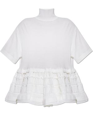 Alaïa Turtleneck Top With Ruffles - White