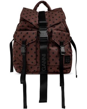Ganni Backpack With Polka Dot Pattern - Brown