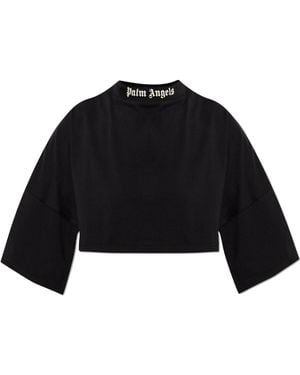 Palm Angels Short Top With Logo - Black