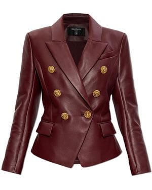 Balmain Leather Blazer - Red