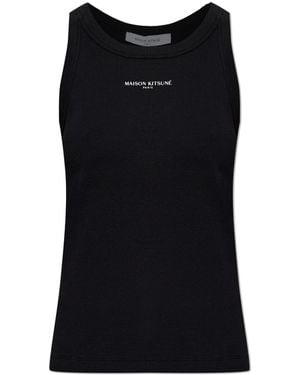 Maison Kitsuné Ribbed Top With Printed Logo - Black