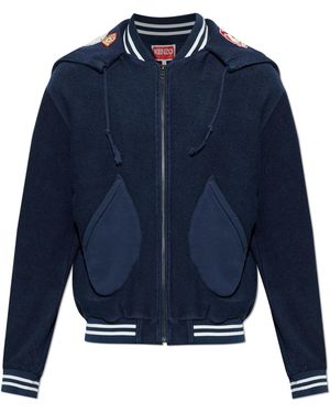 KENZO Sweatshirt With Colourful Patches On The Hood - Blue