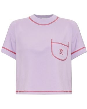 Versace Cotton T-Shirt With Embroidered Logo - Pink