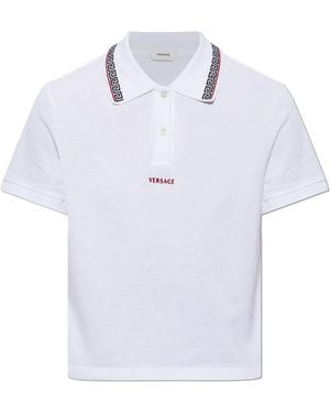 Versace Polo With Embroidered Logo - Blue