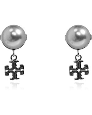 Tory Burch Earrings With Glass Pearl - Metallic