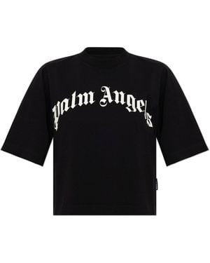 Palm Angels Cotton T-Shirt With Printed Logo - Black
