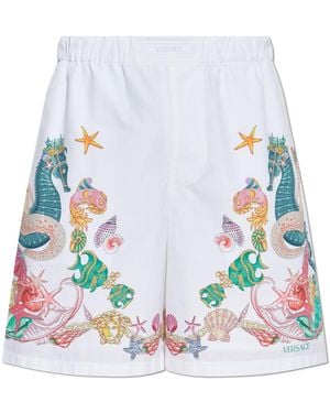 Versace Shorts With "Coral Theatre" Print - White