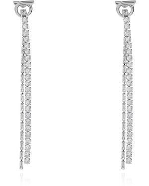 Ferragamo Long Earrings With Shimmering Crystals - White