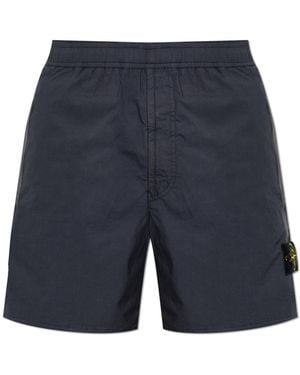 Stone Island Shorts With Logo Patch - Blue