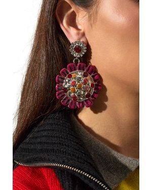 Marni Brass Floral Motif Earrings - Brown