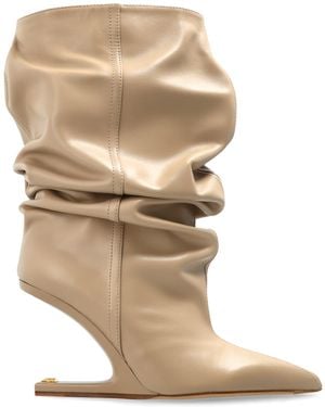 Balmain Leather Heeled Ankle Boots - White