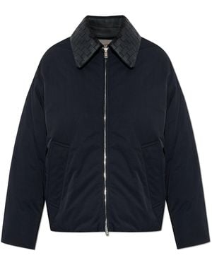 Bottega Veneta Down Jacket With Detachable Leather Collar - Blue