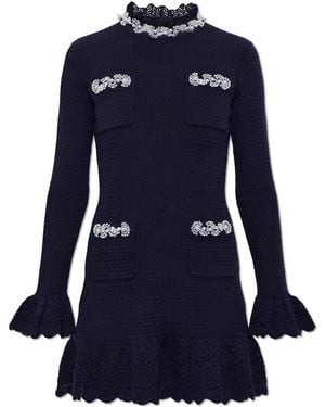 Self-Portrait Dress With Shimmering Appliqués - Blue