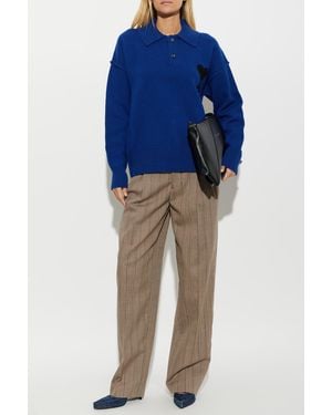 Ami Paris Wool Polo With Logo - Blue