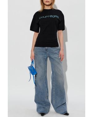 Courreges T-Shirt With Printed Logo - Blue