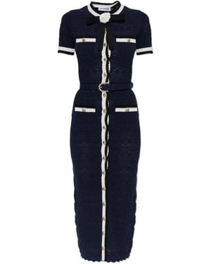 Self-Portrait Pencil Dress With Belt - Blue
