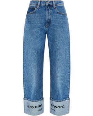 Alexander Wang Jeans With Rolled-Up Legs And Embroidered Logo - Blue