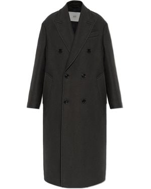 Ami Paris Wool Double-Breasted Coat - Black