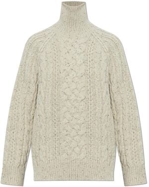 TOTEME Wool Turtleneck Sweater With Decorative Knit - White