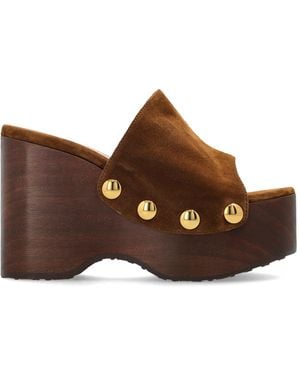 Gianvito Rossi Suede Wedge Mules - Brown