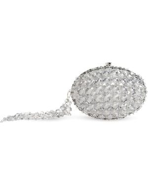 Self-Portrait Satin Clutch With Shimmering Crystals - Grey