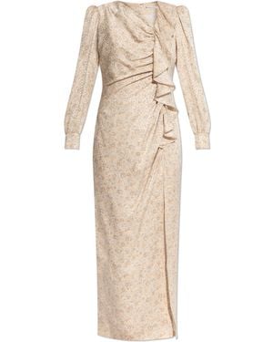 Alessandra Rich Silk Dress With A Slit - Natural