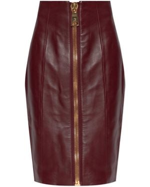 Balmain Leather Skirt - Purple