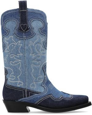 Ganni Denim Heeled Ankle Boots - Blue