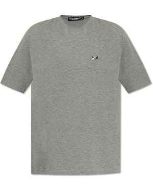 Dolce & Gabbana T-Shirt With Logo Appliqué - Grey