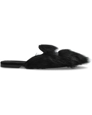 Dolce & Gabbana Furry Slides With Logo - Black