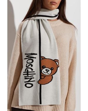 Moschino Scarf With A Characteristic Teddy Bear Motif - White