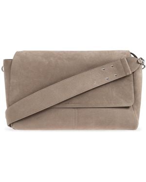 Ami Paris Leather Shoulder Bag With Logo - Grey