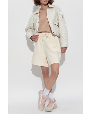 Moncler Cotton Shorts With Logo Patch - Natural