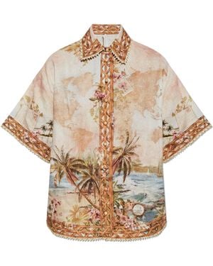 Zimmermann Linen Shirt With Print - Natural