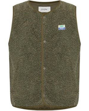 American Vintage Furry Vest With Logo Patch - Green