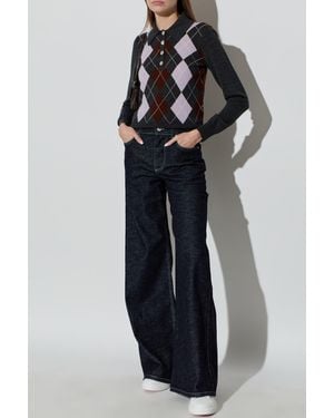 Self-Portrait Wool Polo With Long Sleeves - Black