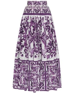 Dolce & Gabbana Cotton Skirt With "Majolica" Print - Purple