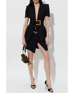 Balmain Wool Blazer With Decorative Belt - Black