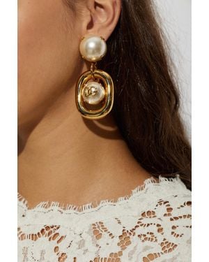 Dolce & Gabbana Clip-On Earrings With Glass Pearl - Brown