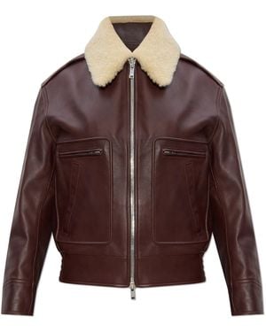 Bottega Veneta Leather Jacket With Detachable Fur Collar - Brown