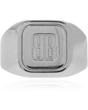 Balenciaga Signet Ring With Engraved Logo - Grey