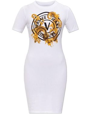 Versace Jeans Couture Dress With Print And Shimmering Sequins - White