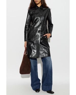 Jil Sander Double-Breasted Leather Coat - Blue