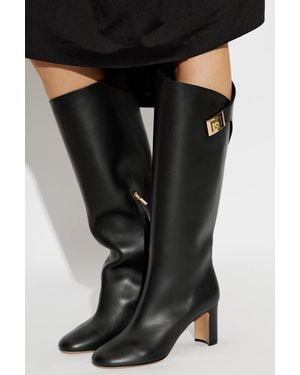 Ferragamo Leather Heeled Boots "Elli" - Black