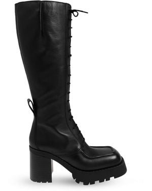 Miista Knee-High Lace-Up Boots Grit - Black