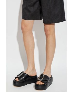 Marc Jacobs Leather Platform Slide Sandals - Black