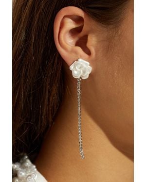 Self-Portrait Long Earrings With Shimmering Crystals - Brown