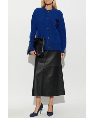 Ami Paris Wool Cardigan With Embroidered Logo - Blue
