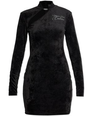 Versace Jeans Couture Velvet Dress With Turtleneck - Black