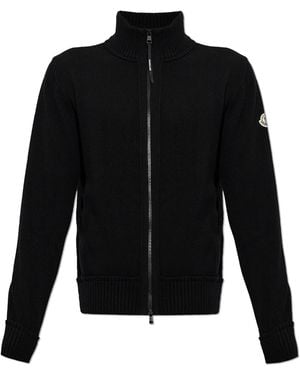 Moncler Wool Cardigan With Logo - Black